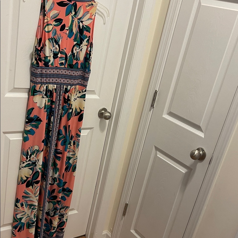 London Times Floral Sleeveless Maxi Dress - Pink and Green - Picture 5 of 6